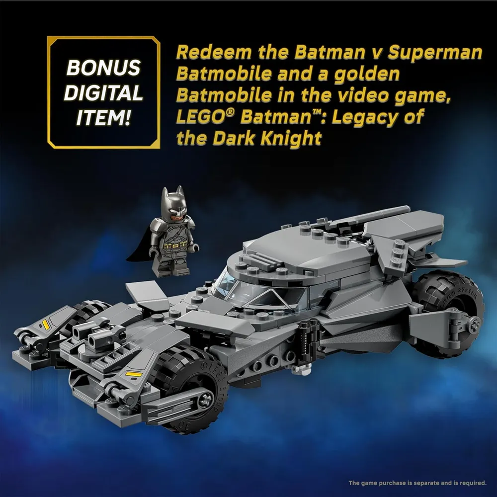 Lego DC Batmóvil: Batman Batimóvil vs Superman, incluye minifigura blindada y moneda