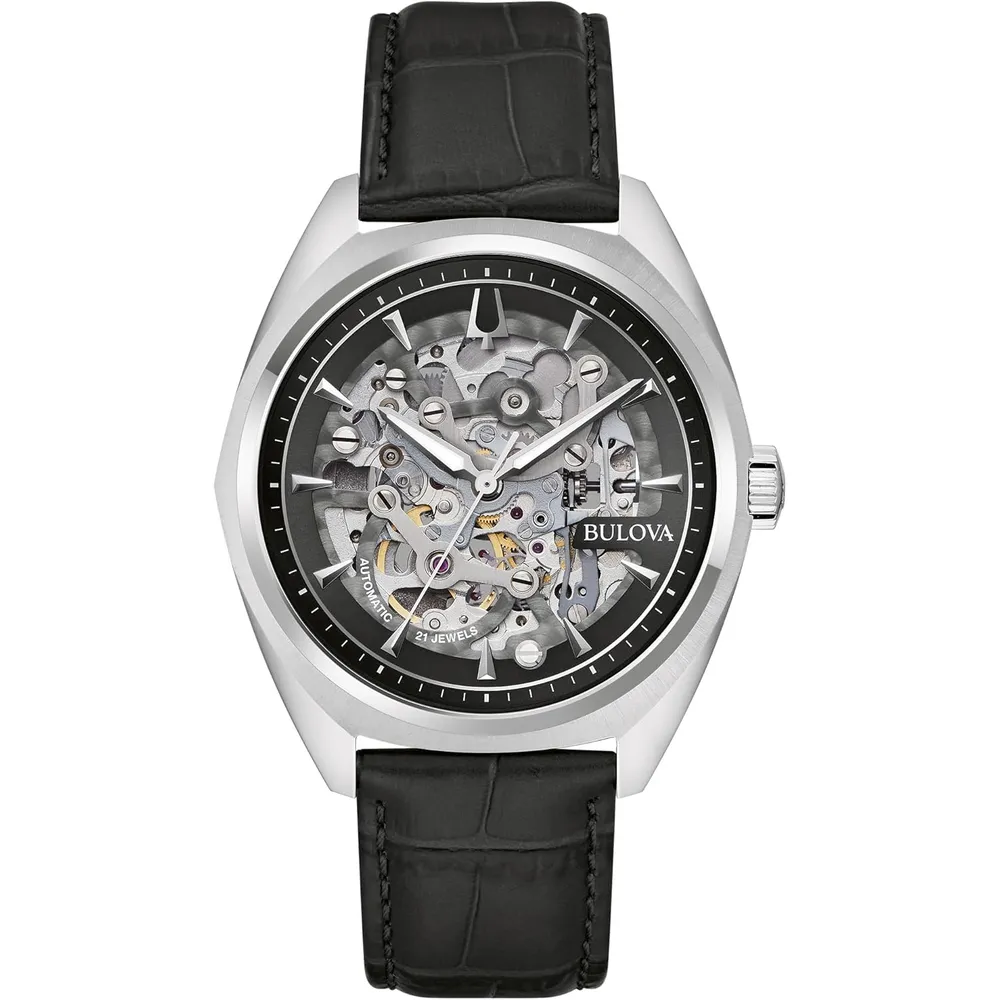 Bulova reloj clásico hombre 3 agujas correa cuero esfera esqueletizada | Negro