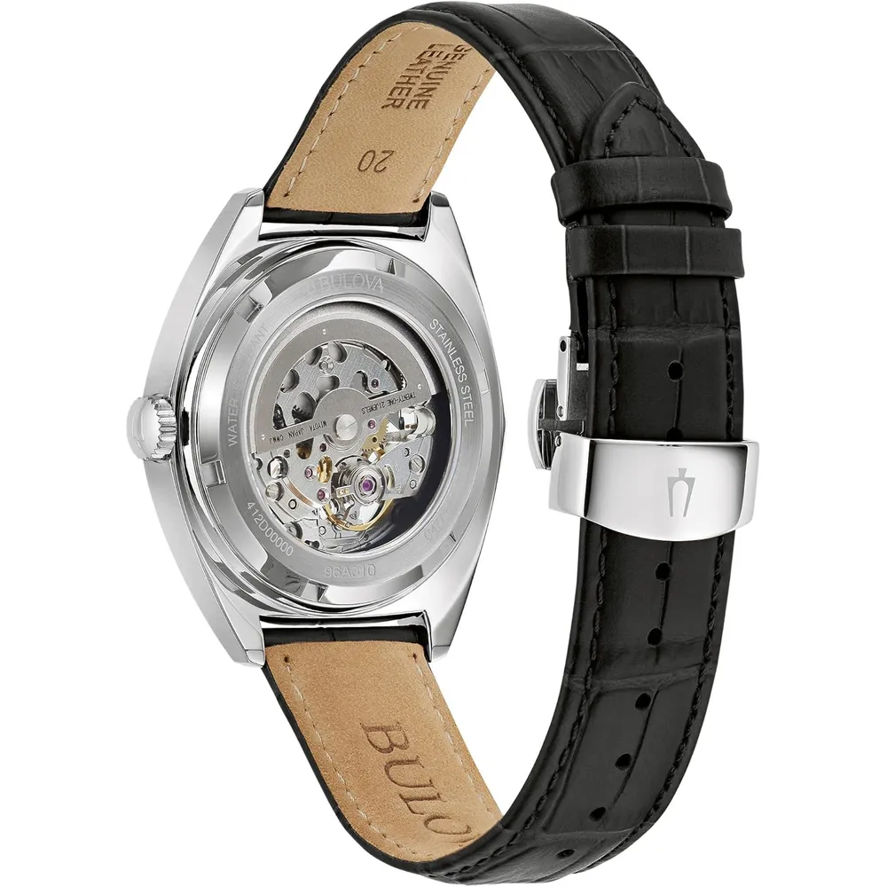 Bulova reloj clásico hombre 3 agujas correa cuero esfera esqueletizada | Negro