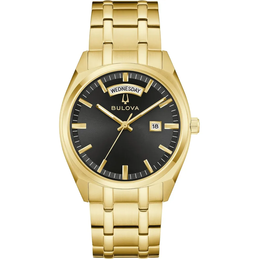Bulova reloj clásico hombre topógrafo cuarzo 2 agujas día fecha luminosos | Oro/Negro