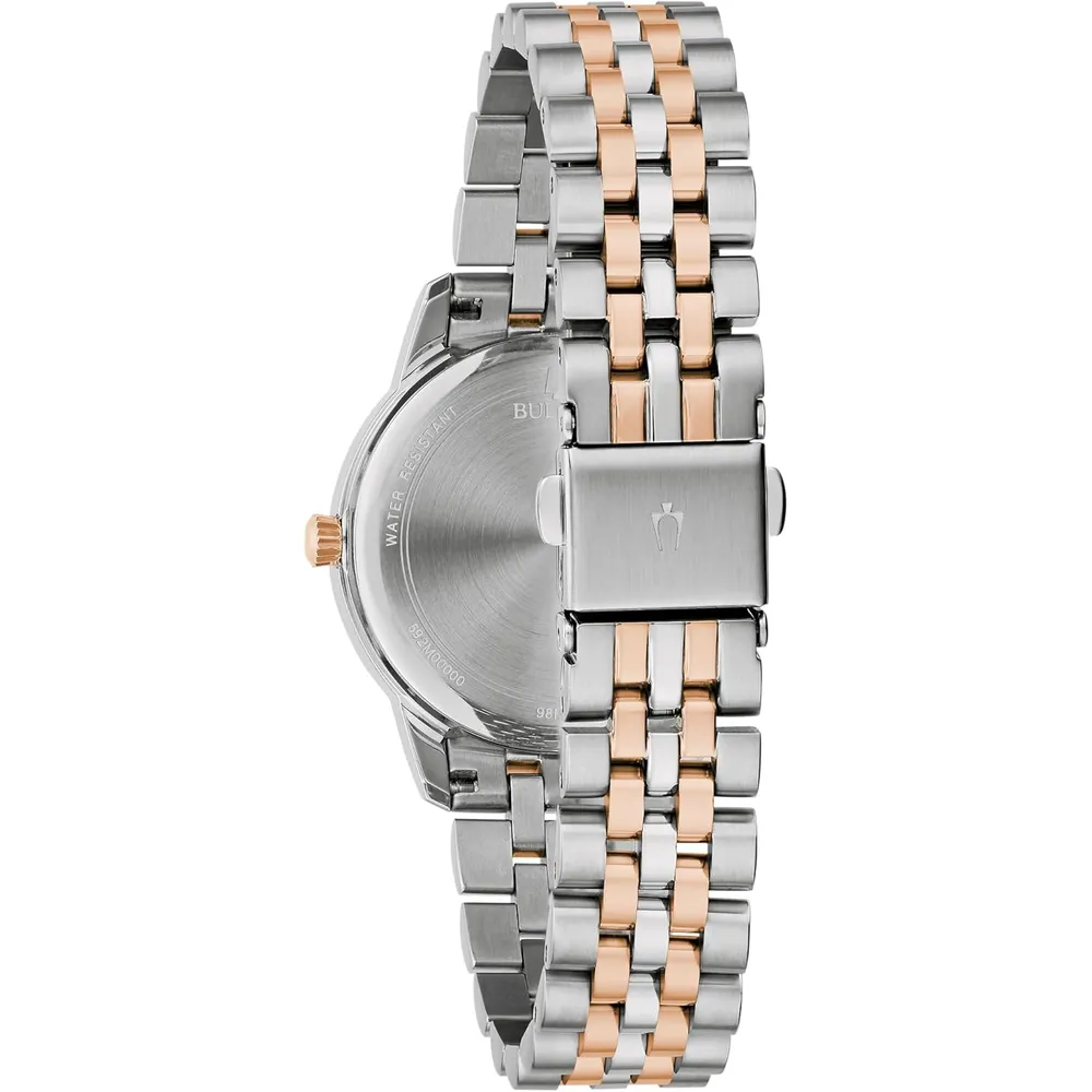 Bulova reloj clásico de cuarzo de mujer 3 agujas diamantes acero inoxidable | Plata/Oro Rosa