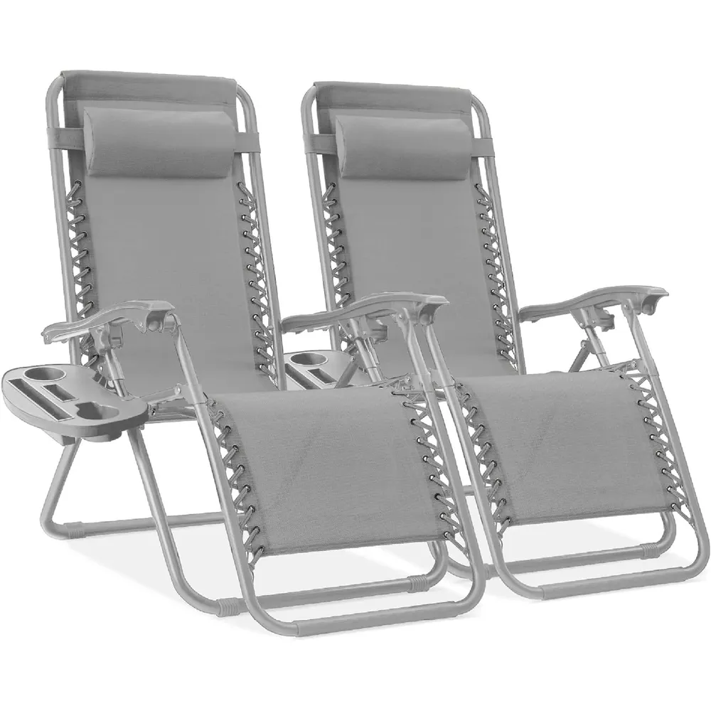 Juego de 2 sillones reclinables con portavasos Best Choice Products | Gris paloma