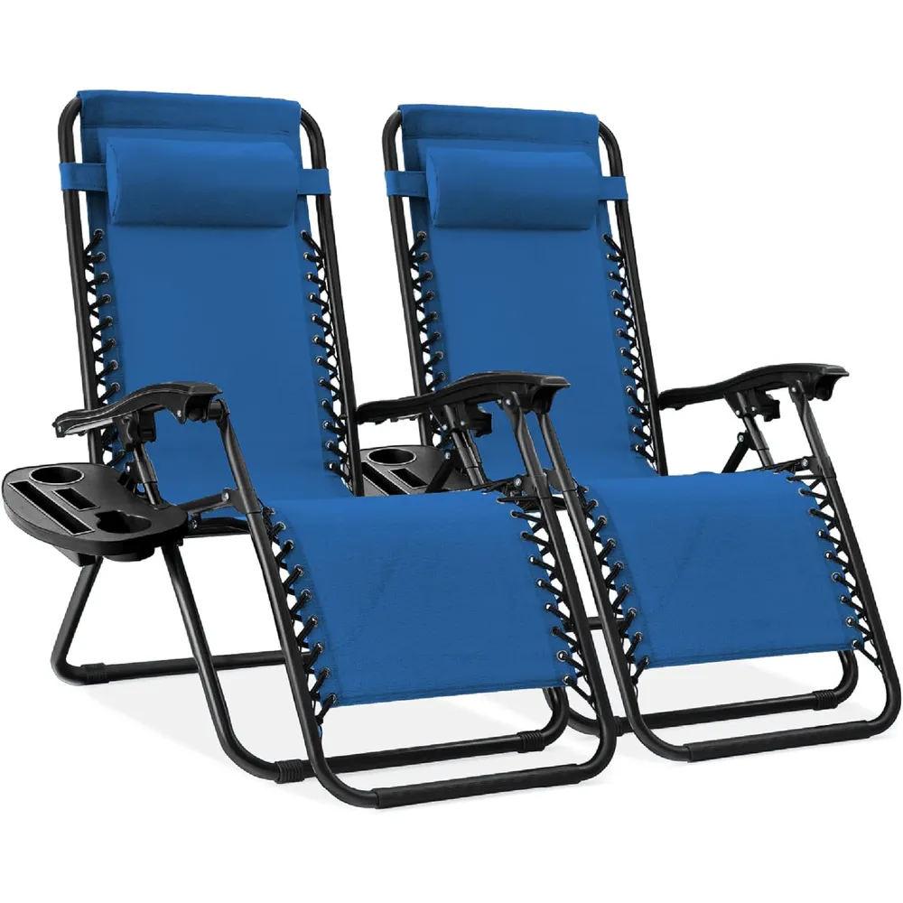 Juego de 2 sillones reclinables con portavasos Best Choice Products | Azul marino