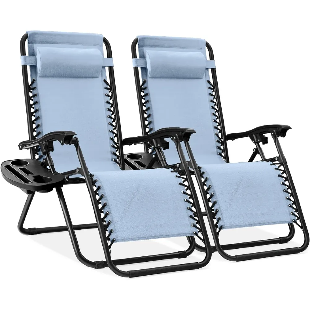 Juego de 2 sillones reclinables con portavasos Best Choice Products | Azul polvoriento