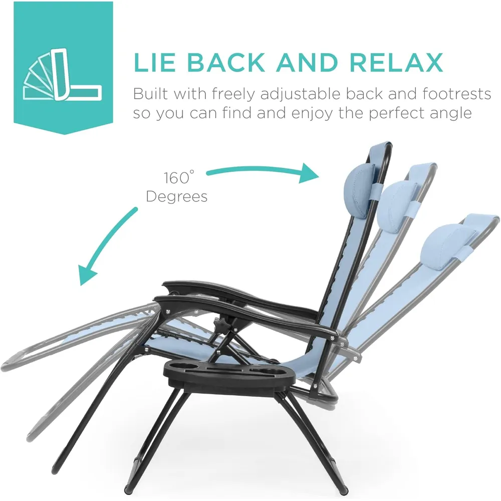 Juego de 2 sillones reclinables con portavasos Best Choice Products | Azul polvoriento