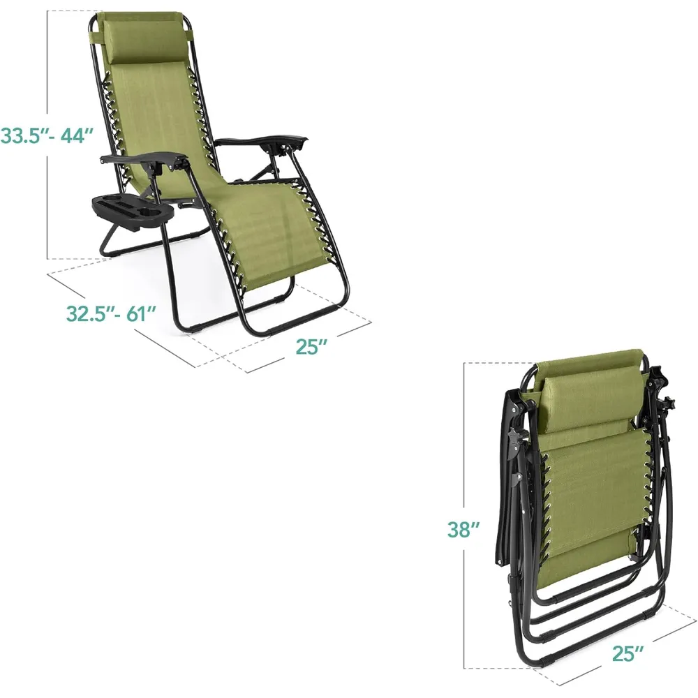 Juego de 2 sillones reclinables con portavasos Best Choice Products | Verde polvoriento