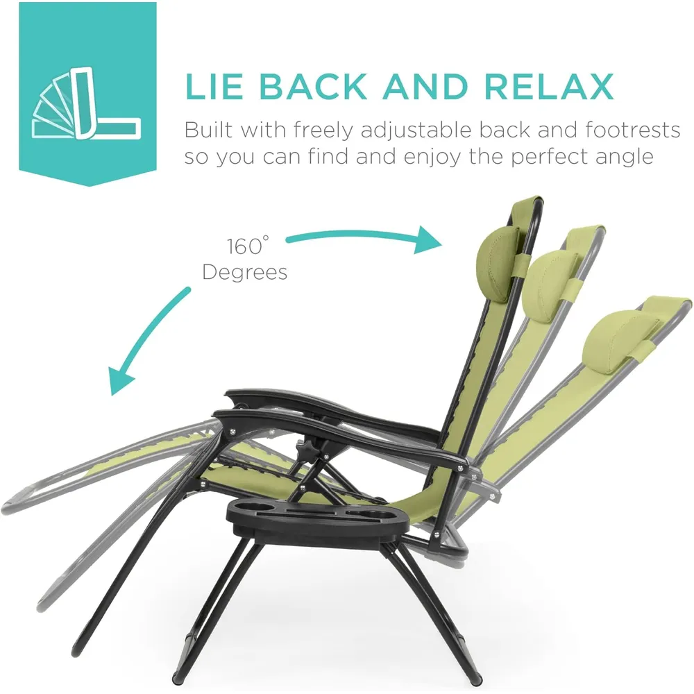 Juego de 2 sillones reclinables con portavasos Best Choice Products | Verde polvoriento