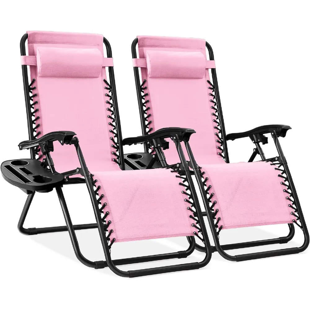 Juego de 2 sillones reclinables con portavasos Best Choice Products | Rosa chicle