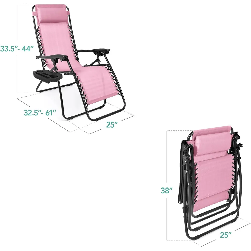 Juego de 2 sillones reclinables con portavasos Best Choice Products | Rosa chicle