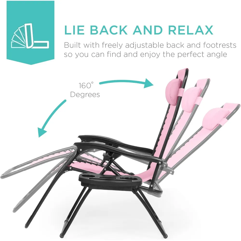 Juego de 2 sillones reclinables con portavasos Best Choice Products | Rosa chicle