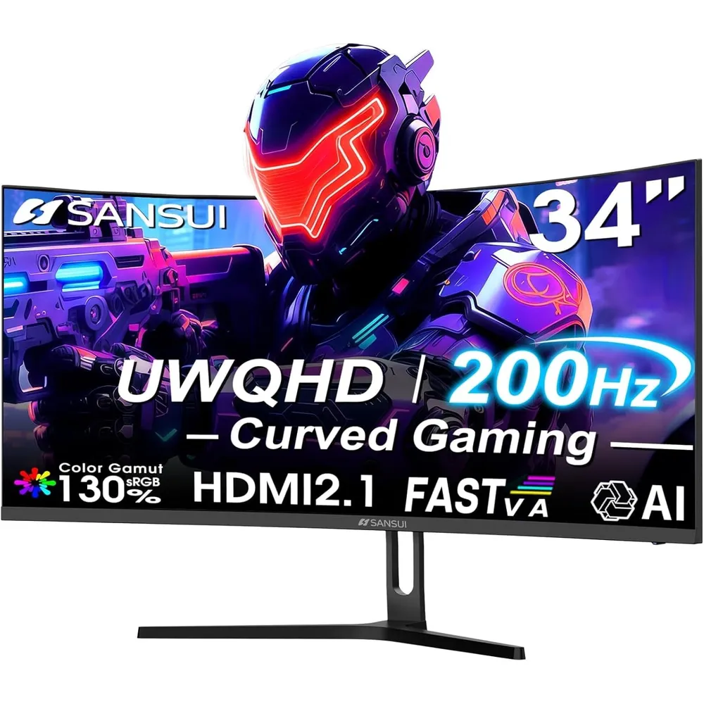 Sansui 34" UWQHD 200 Hz Curvo 3440x1440 21:9 PIP/PBP AI HDMI/DP