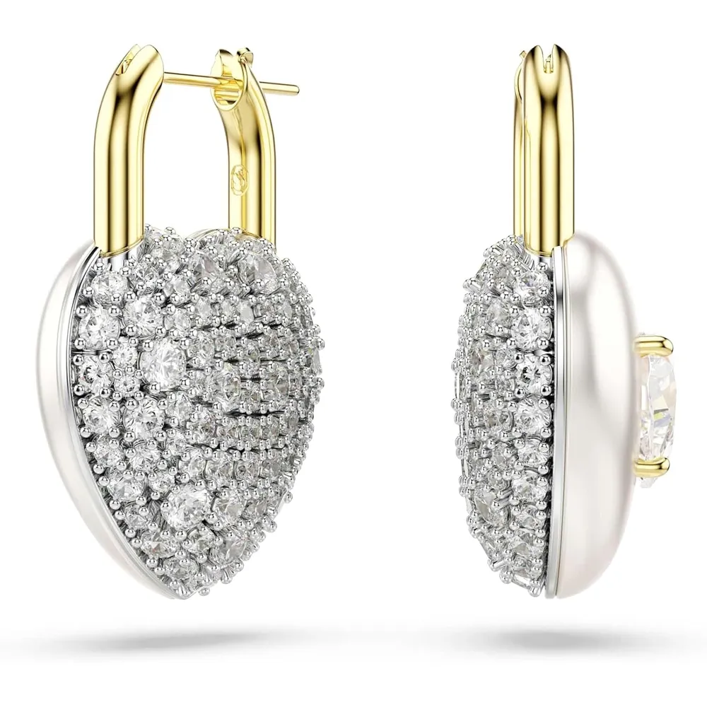 SWAROVSKI ARETES COLGANTES FORMA DE CORAZON IDYLLIA PARA MUJER | DORADO/BLANCO
