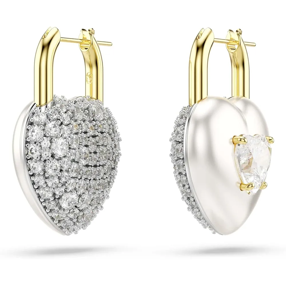 SWAROVSKI ARETES COLGANTES FORMA DE CORAZON IDYLLIA PARA MUJER | DORADO/BLANCO