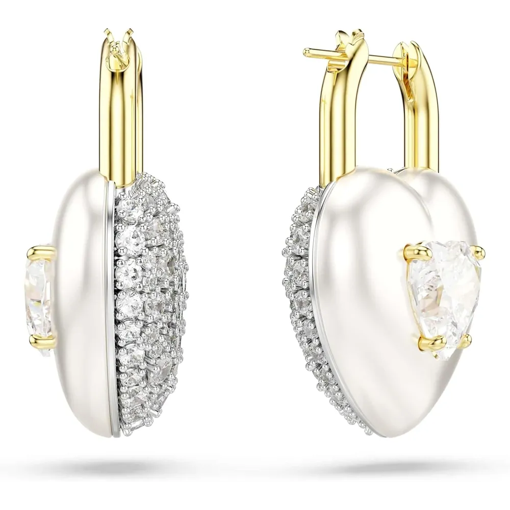 SWAROVSKI ARETES COLGANTES FORMA DE CORAZON IDYLLIA PARA MUJER | DORADO/BLANCO
