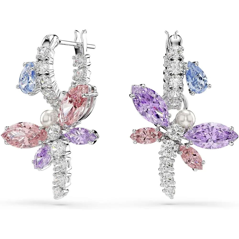 SWAROVSKI ARETES ARO LIBÉLULA PAVÉ CRISTALES PERLA PARA MUJER | MULTICOLOR