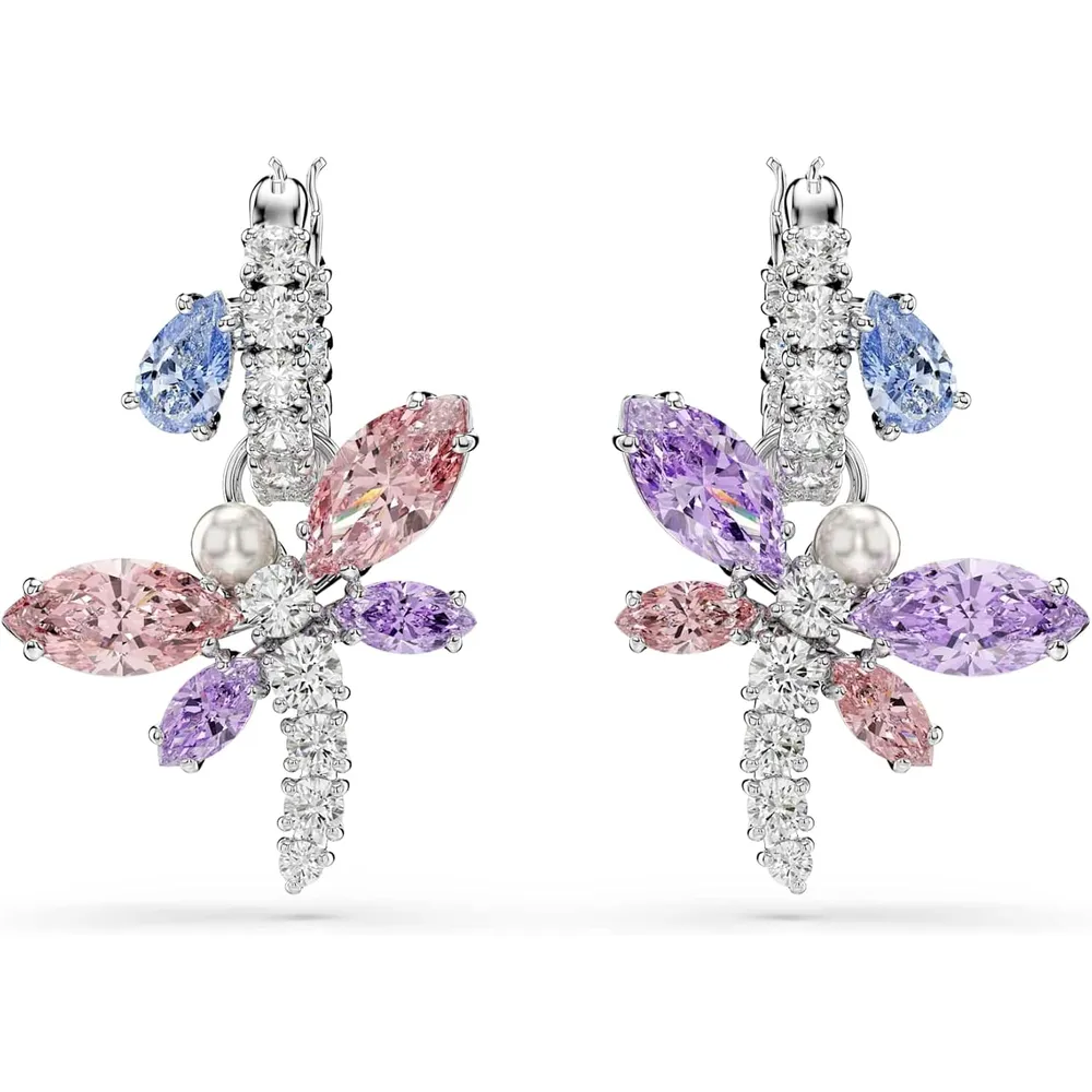 SWAROVSKI ARETES ARO LIBÉLULA PAVÉ CRISTALES PERLA PARA MUJER | MULTICOLOR