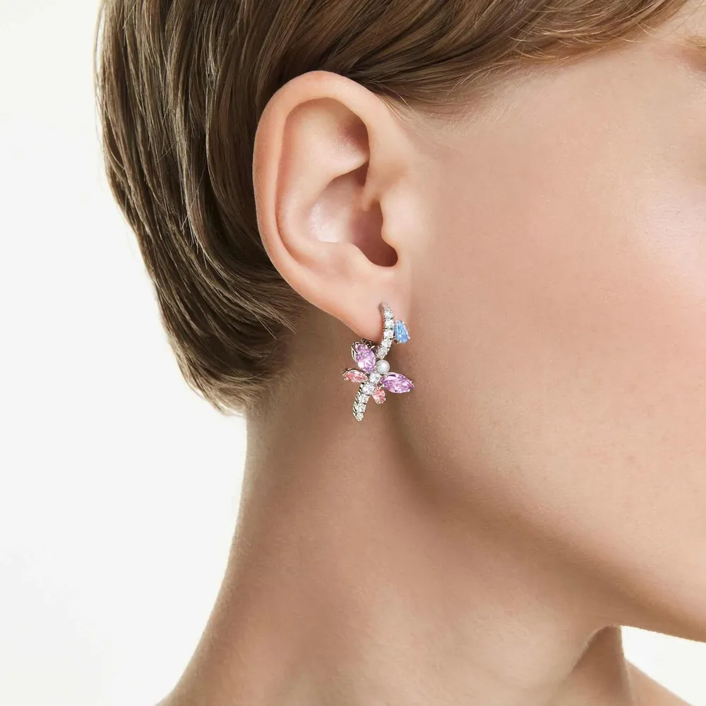 SWAROVSKI ARETES ARO LIBÉLULA PAVÉ CRISTALES PERLA PARA MUJER | MULTICOLOR