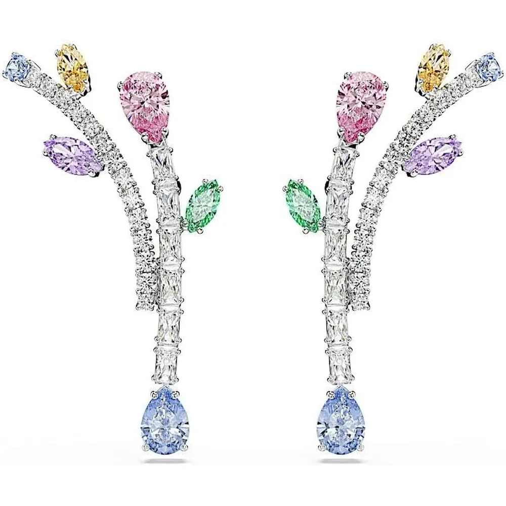 SWAROVSKI ARETES COLGANTES FLORAL ACABADO RODIO PARA MUJER | MULTICOLOR