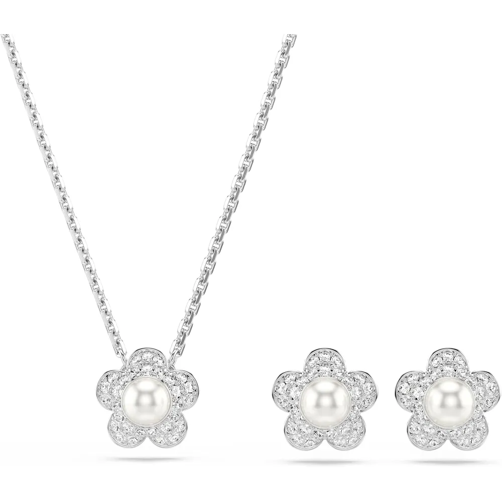 SWAROVSKI CONJUNTO JOYERÍA FLORES ACABADO RODIO PARA MUJER | TRANSPARENTE
