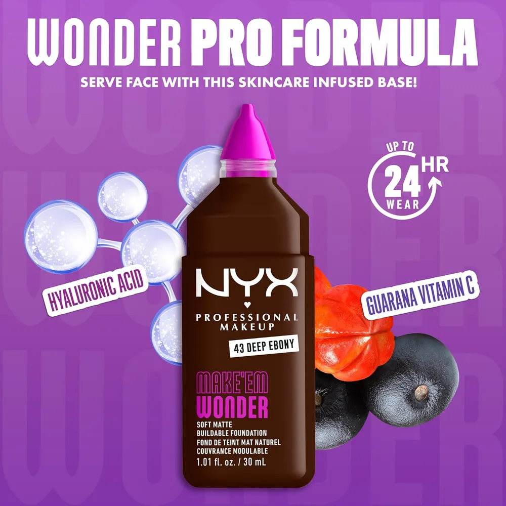 NYX Make 'em Wonder Base Líquida | 43 Deep Ebony