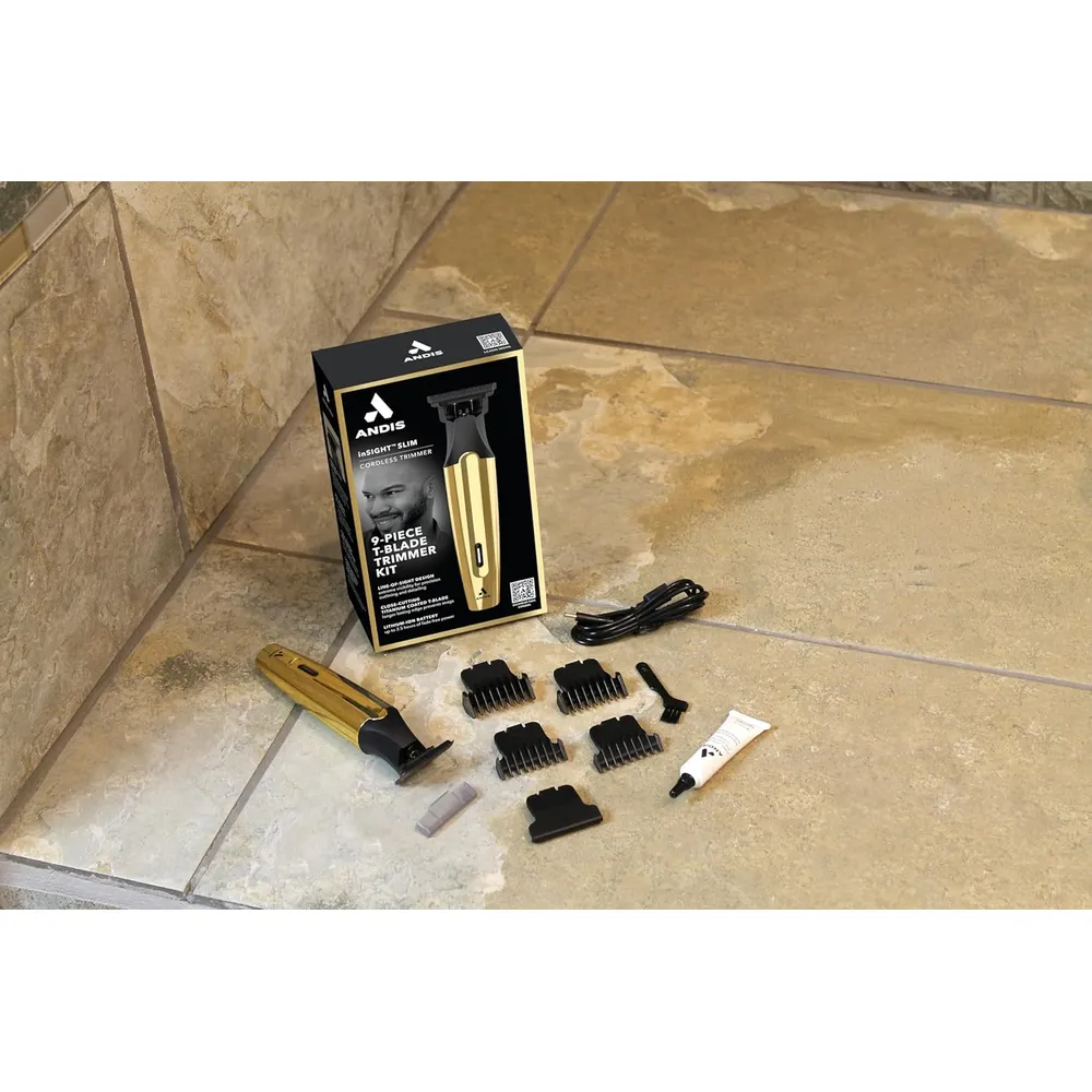 RECORTADORA DE CABELLO ANDIS INSIGHT SLIM 562442 INALÁMBRICA KIT 9 PZS | DORADO