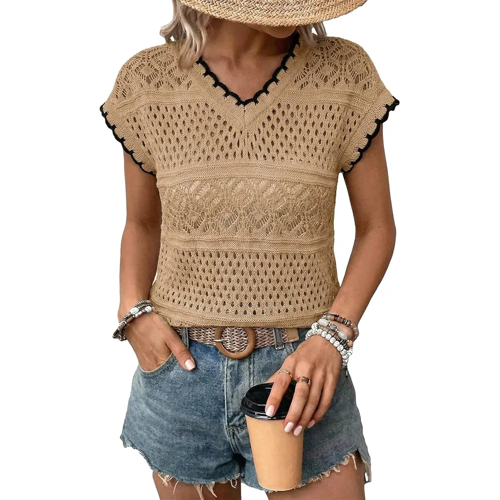 CHALECO CROCHET MUJER ACELITT | CAQUI