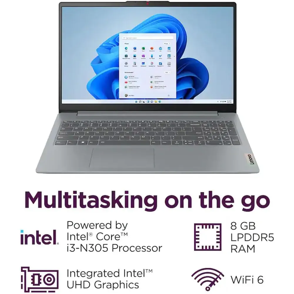 LAPTOP IDEAPAD SLIM 3I I3-N305 LENOVO 15.6" 128GB SSD 8GB RAM W11 S - TECLADO INGLÉS | ARCTIC GRAY