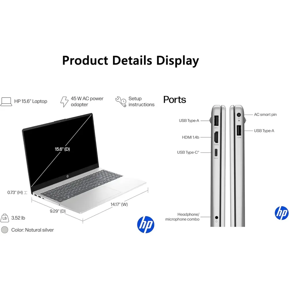LAPTOP 15.6" I5-1334U HP 15.6" 512GB SSD 16GB RAM W11 - TECLADO INGLÉS