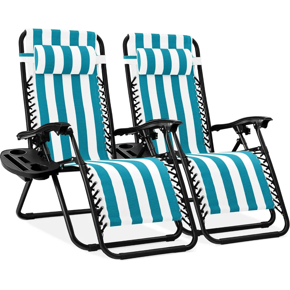 Juego de 2 sillones reclinables con portavasos Best Choice Products | Peacock Striped