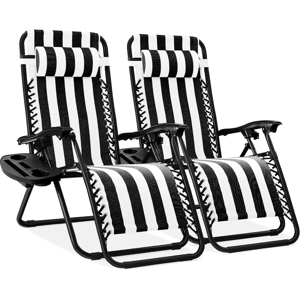 Juego de 2 sillones reclinables con portavasos Best Choice Products | Rayas negras