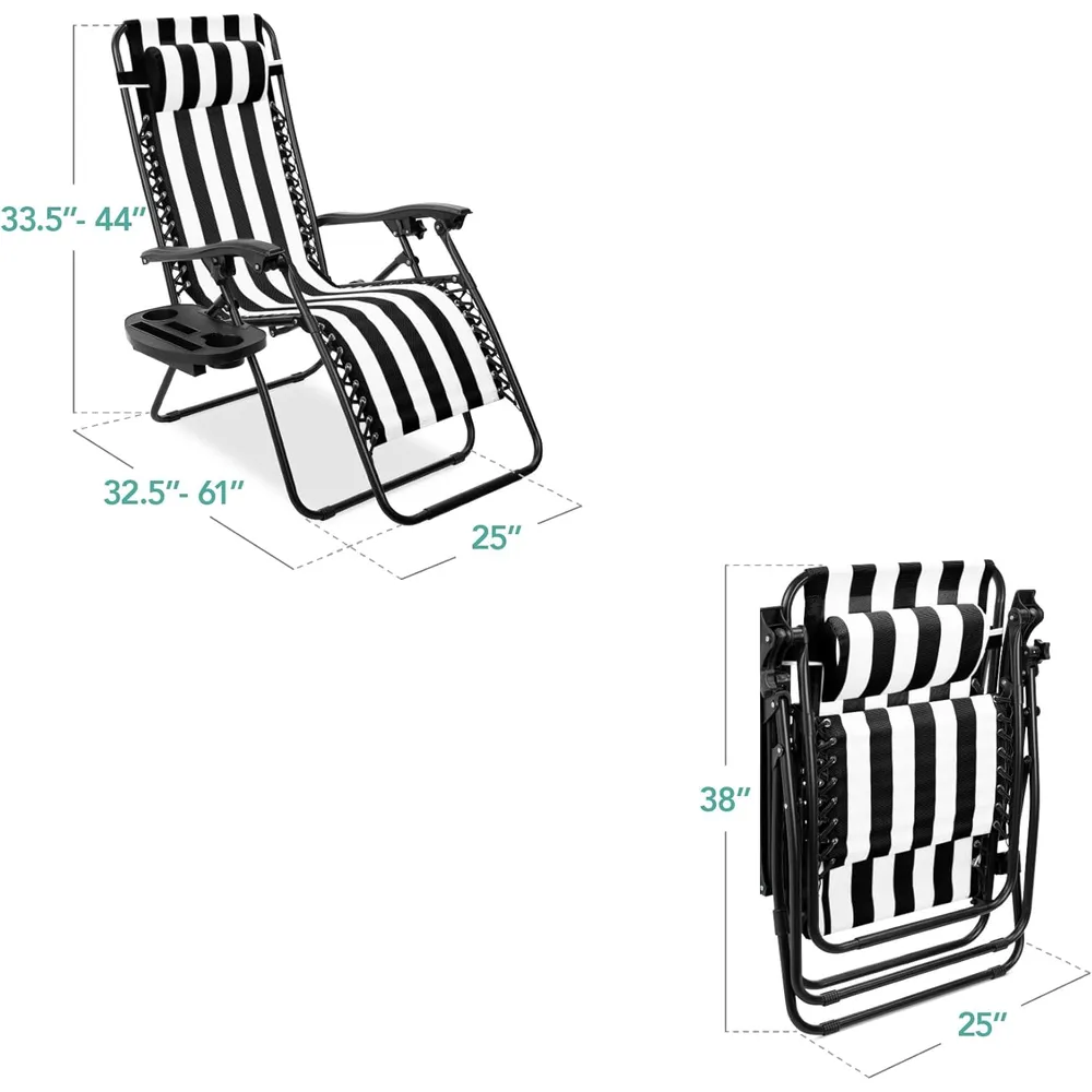 Juego de 2 sillones reclinables con portavasos Best Choice Products | Rayas negras