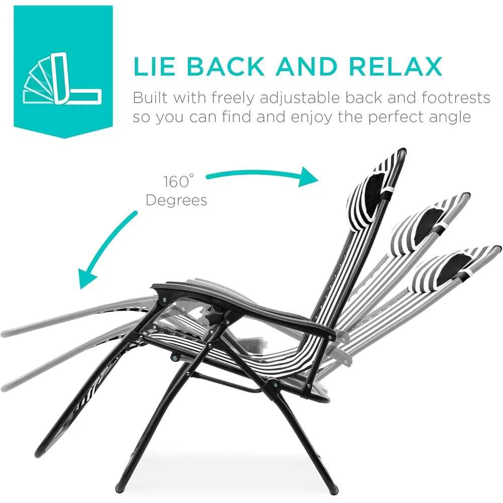 Juego de 2 sillones reclinables con portavasos Best Choice Products | Rayas negras