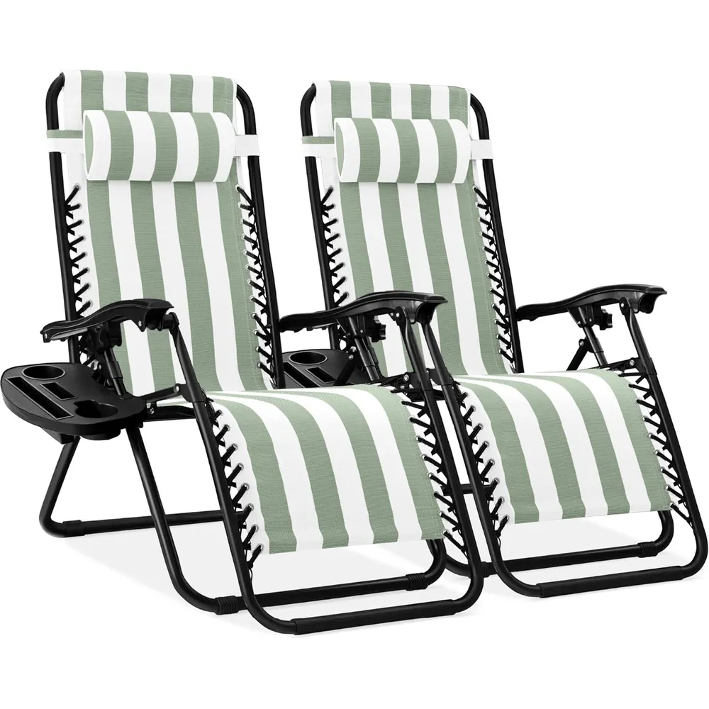 Juego de 2 sillones reclinables con portavasos Best Choice Products | Sage Striped