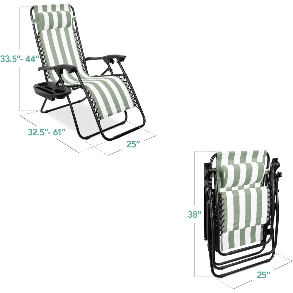 Juego de 2 sillones reclinables con portavasos Best Choice Products | Sage Striped