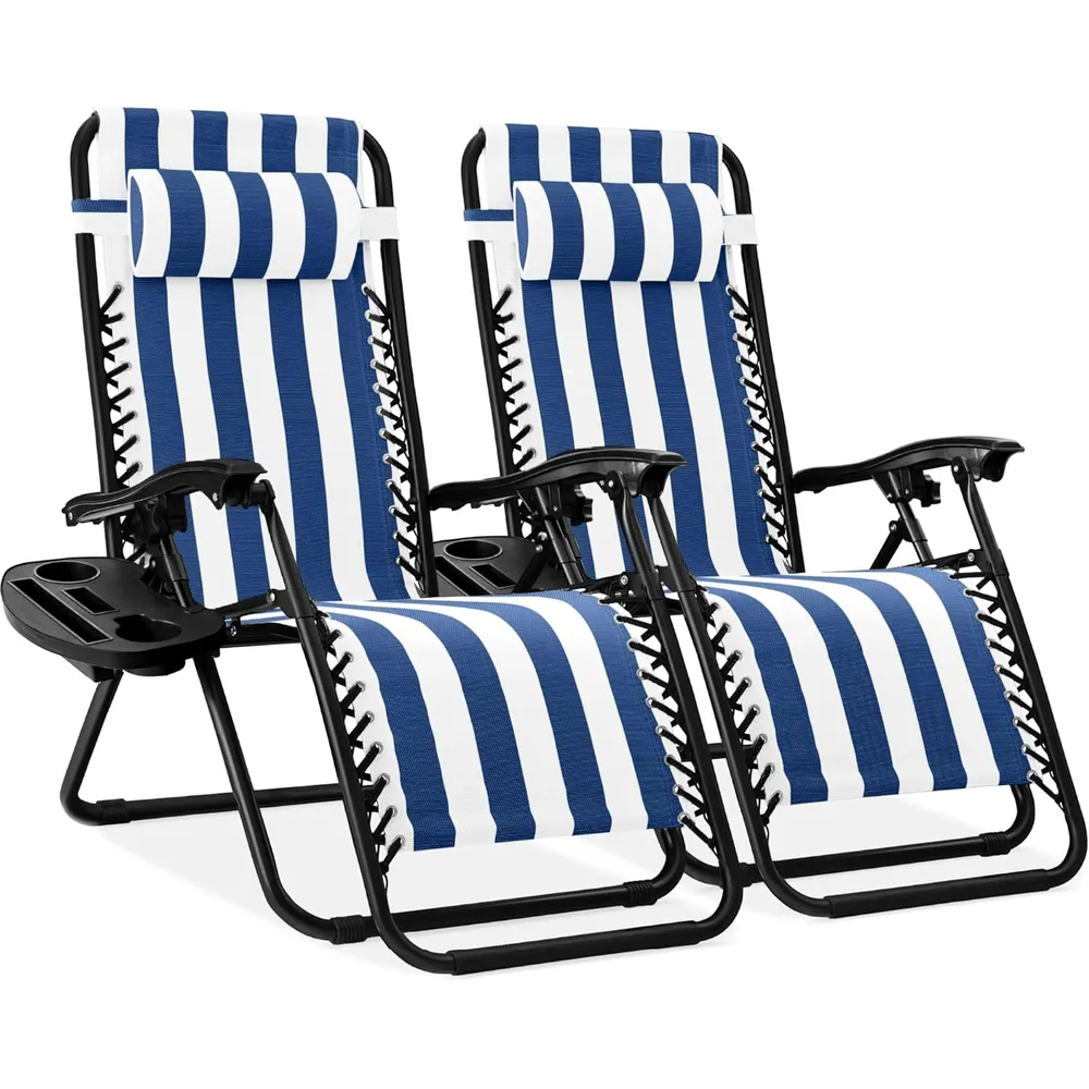 Juego de 2 sillones reclinables con portavasos Best Choice Products | Blue Striped