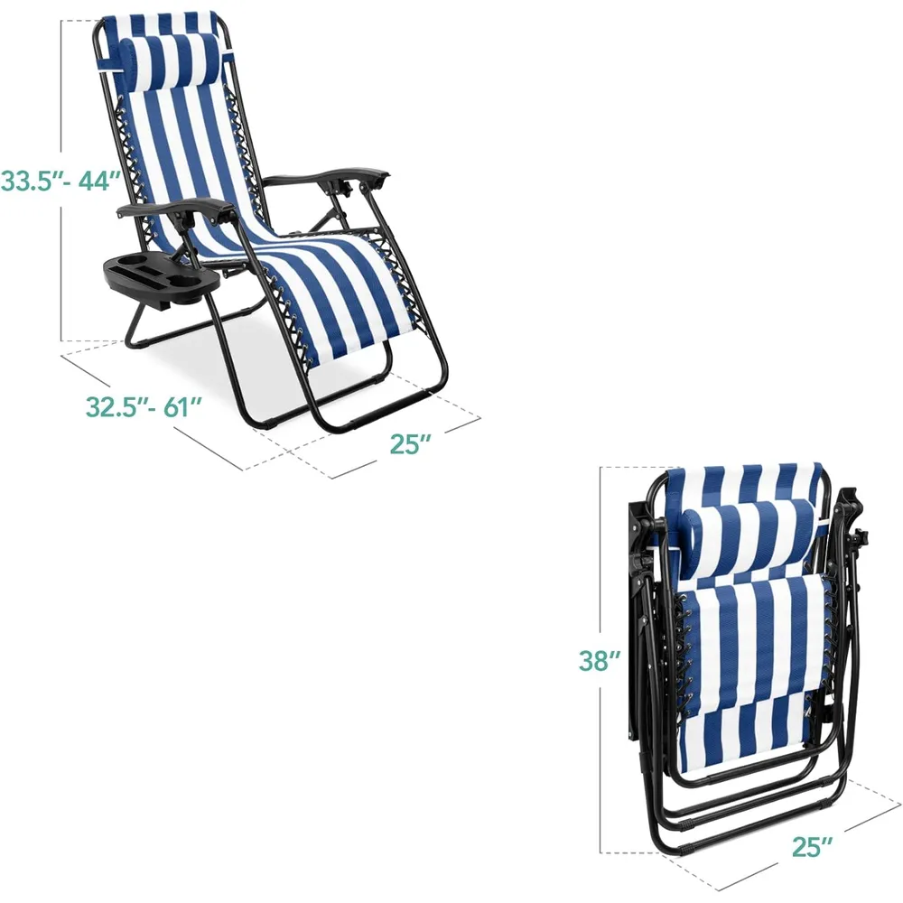 Juego de 2 sillones reclinables con portavasos Best Choice Products | Blue Striped