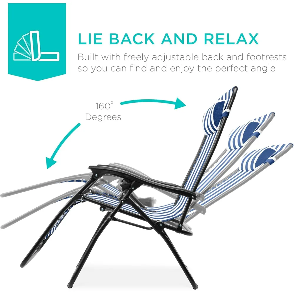 Juego de 2 sillones reclinables con portavasos Best Choice Products | Blue Striped