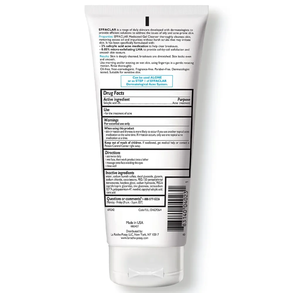 PACK 2 LA ROCHE-POSAY EFFACLAR GEL LIMPIADOR MEDICADO ÁCIDO SALICÍLICO 2% 6.7 OZ / 200 ML