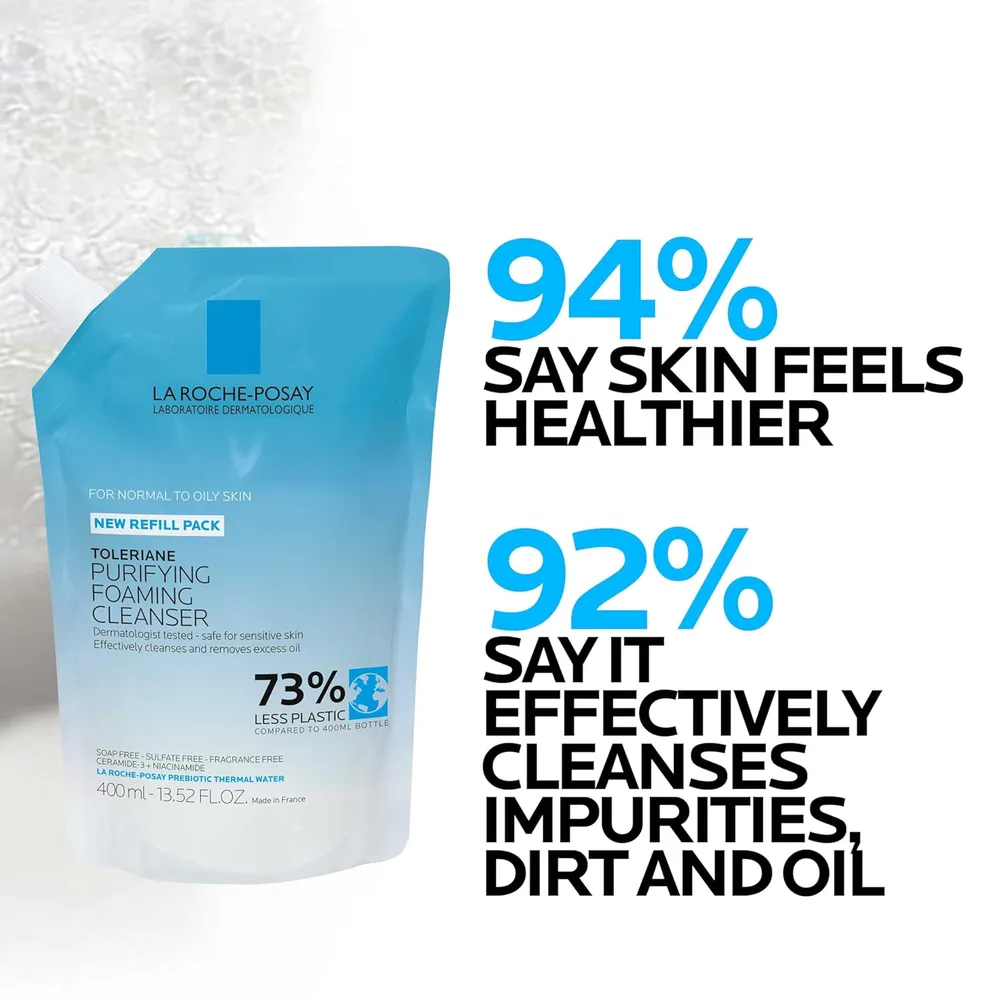 PACK 2 LA ROCHE-POSAY TOLERIANE LIMPIADOR FACIAL ESPUMOSO PURIFICANTE REFILL 13.5 OZ / 400 ML