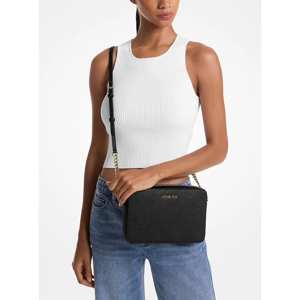Michael Kors Bolso bandolera grande Jet Set de piel saffiano | Negro