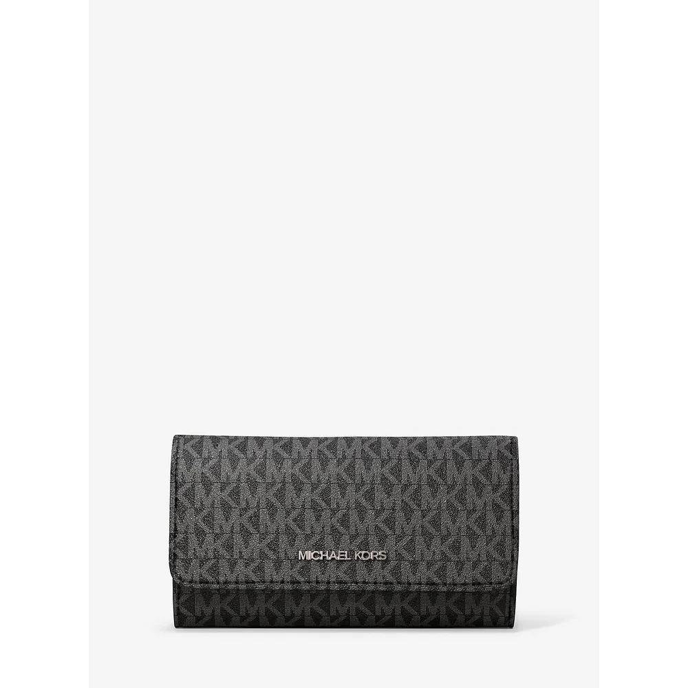 Michael Kors Cartera grande de tres pliegues con logotipo de Jet Set | Negro
