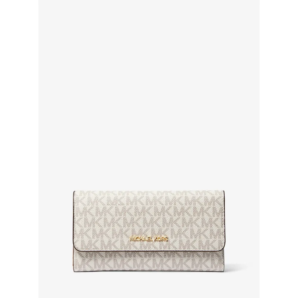 Michael Kors Cartera grande con tres pliegues y logotipo de Jet Set | Vainilla