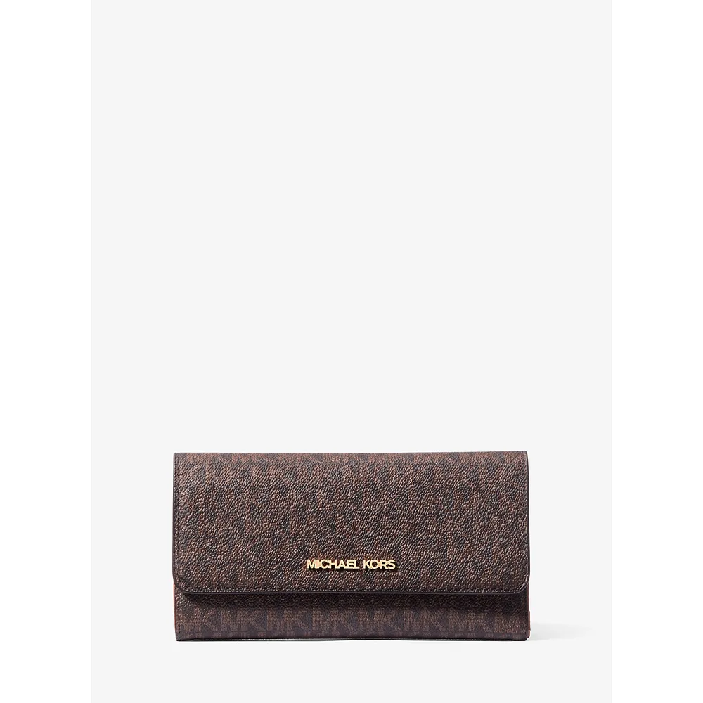 Michael Kors Cartera grande con tres pliegues y logotipo de Jet Set | Marrón