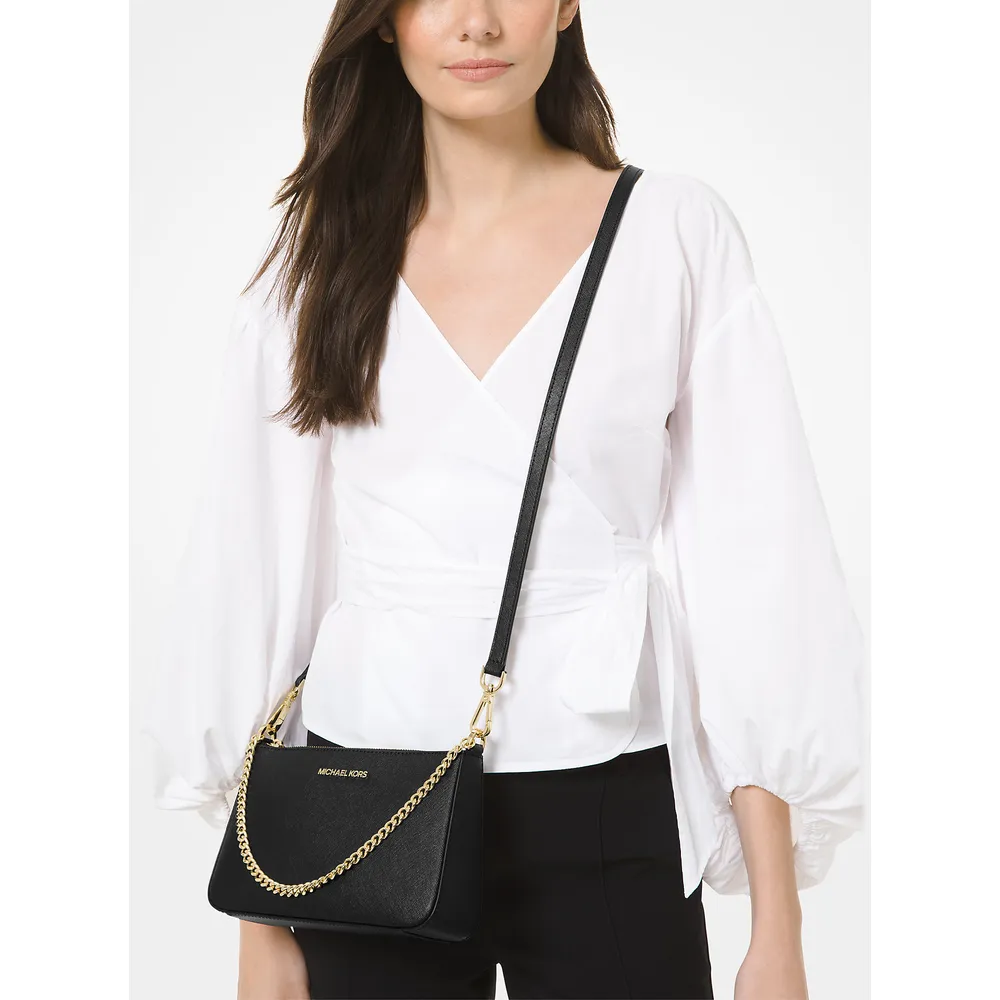 Michael Kors Bolso bandolera mediano Jet Set de piel saffianos | Negro