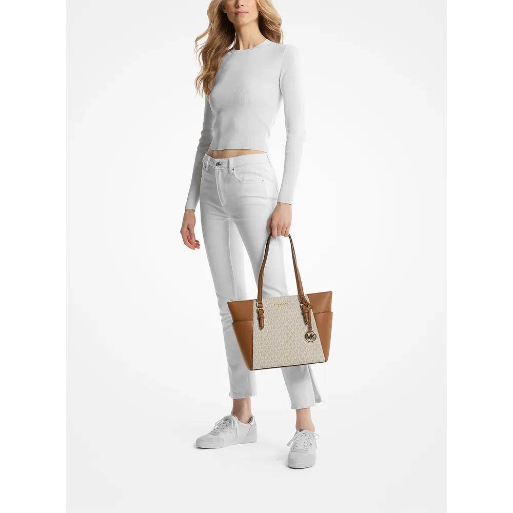 Michael Kors Bolso tote Charlotte grande de cuero | Vainilla