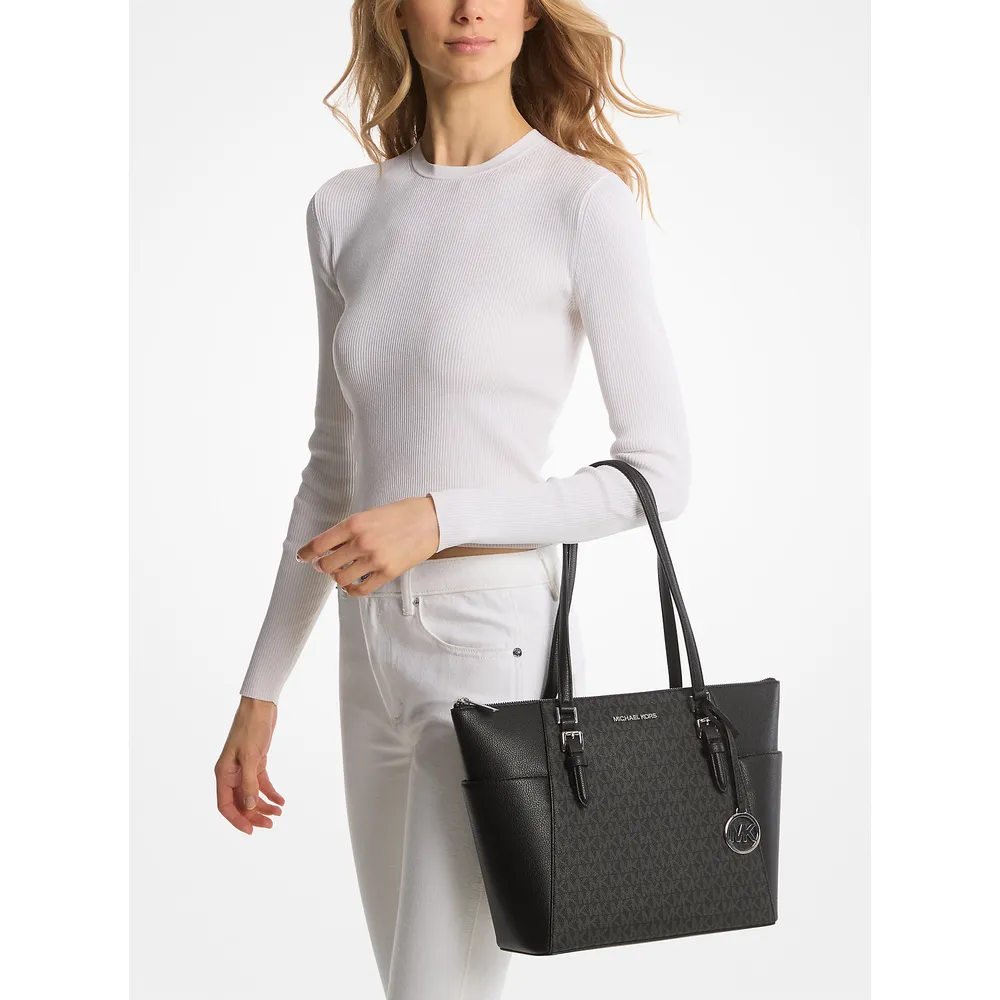 Michael Kors Bolso tote Charlotte grande de cuero | Negro