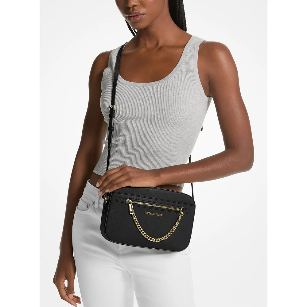 Michael Kors Bolso bandolera grande Jet Set de piel saffianos | Negro
