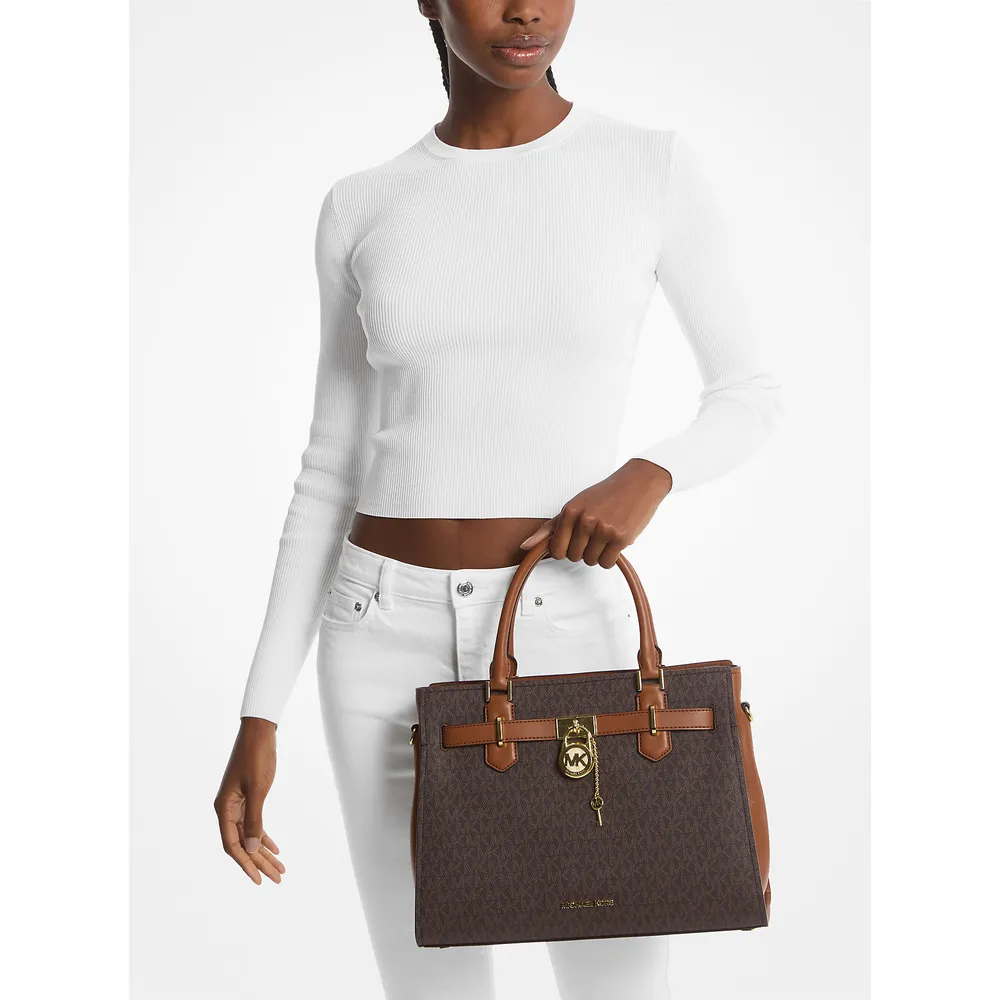 Michael Kors Bolso satchel mediano con logotipo de Hamilton | Marrón