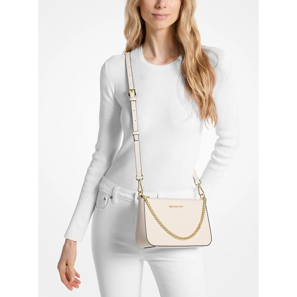 Michael Kors Bolso bandolera mediano Jet Set de piel saffiano | Lt Cream