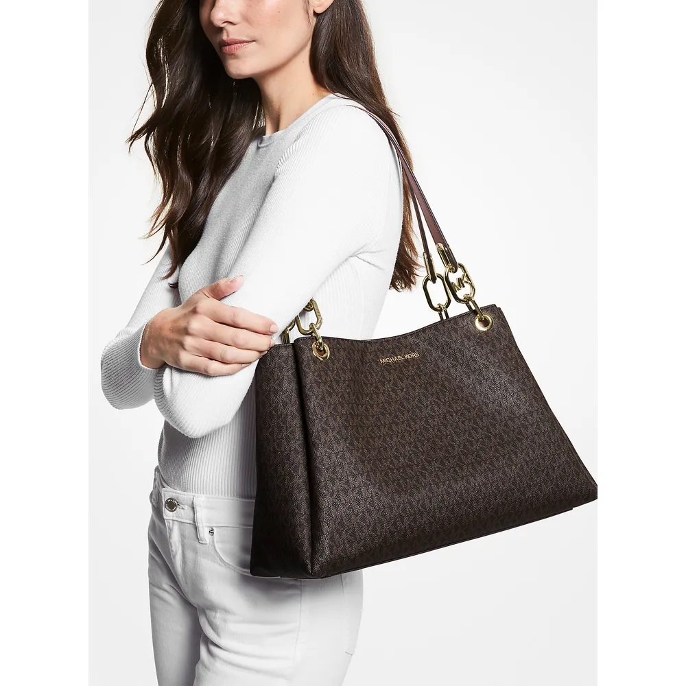 Michael Kors Bolso de hombro grande con logotipo Trisha | Marrón